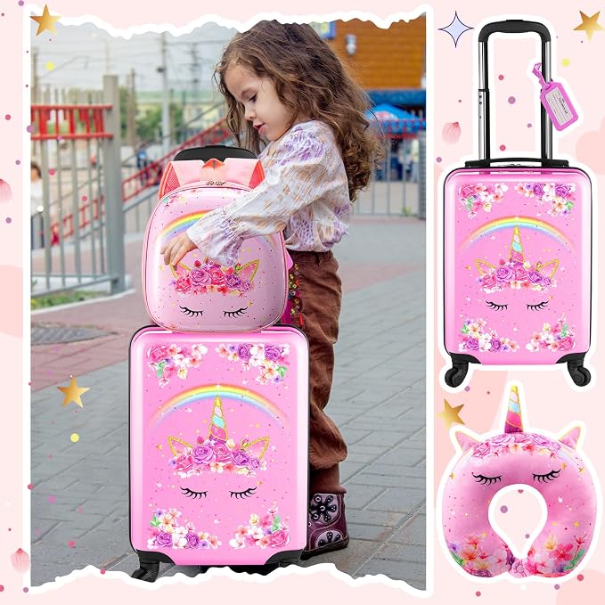 Sanwuta 4 Pcs Kids Luggage Set Kids Backpack Travel Rolling Suitcase - Image 5