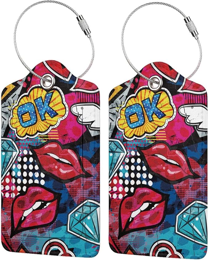 2 Pack Funny Luggage Tags with Red Lips Pattern by SNAPMADE