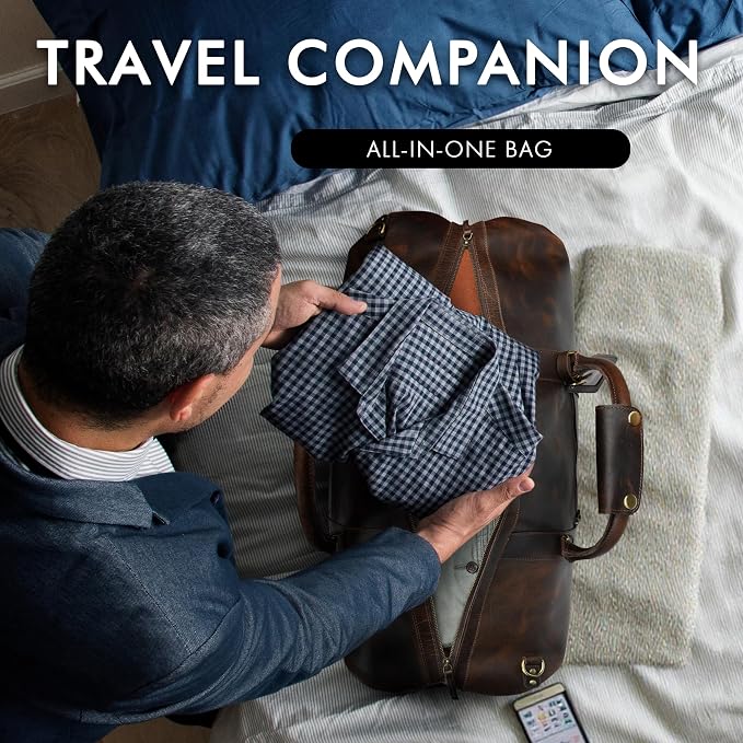 ELIZO Large Leather Duffle Bag For Men Women Big REAL FULL GRAIN Travel - Image 4