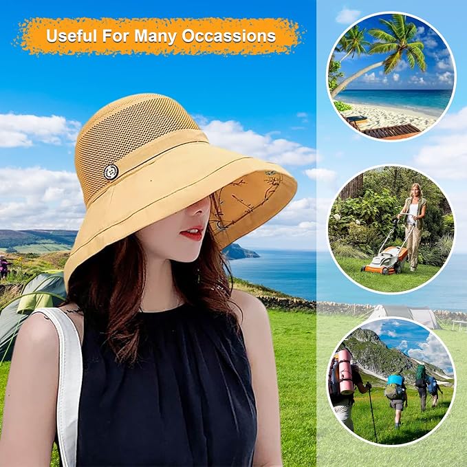 Women Wide Brim Sun Hats Metal Wired Edge Summer UV Protection Beach Fishing Hat - Image 7