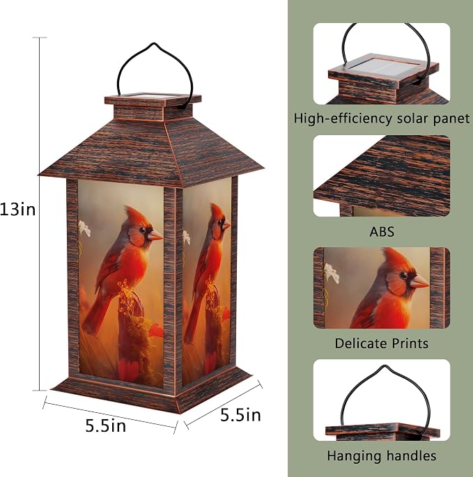 Solar Lanterns Outdoor, Waterproof Cardinal Garden Hanging Lanterns - Image 2
