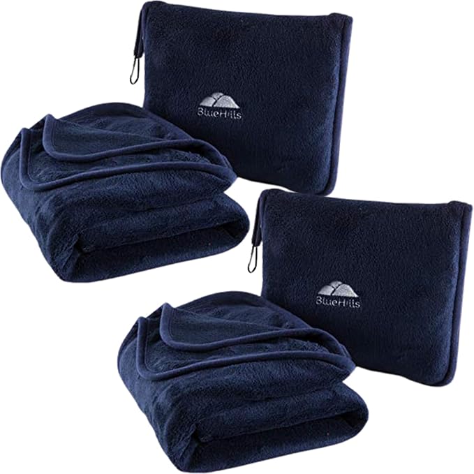 BlueHills Premium Soft 2-Pack Travel Blanket Pillows Airplane Large Plane by BlueHills