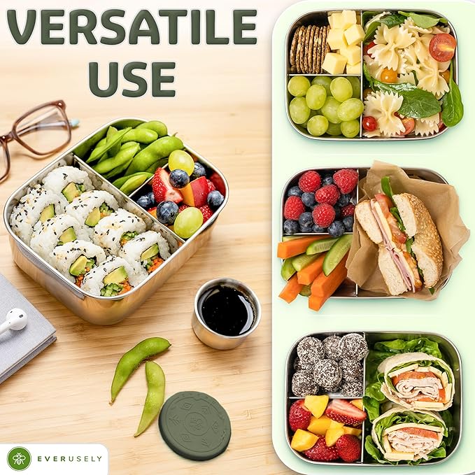 Everusely - Bento Box - Sage, 27oz / 0.8 L - Stainless Steel Lunch Box - 3 - Image 5