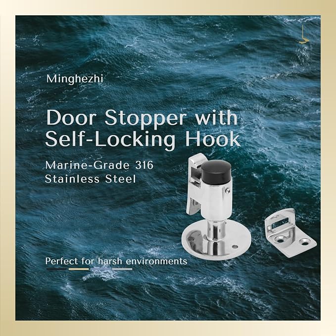 Door Stopper Wall Mounted with Self-Locking Hook Windproof Heavy Duty Marine - Image 3