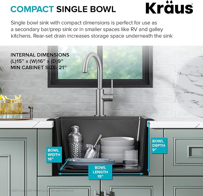 KRAUS Bellucci 18-inch Granite Workstation Drop In Top Mount Single Bowl - Image 6