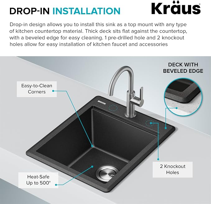 KRAUS Bellucci 18-inch Granite Workstation Drop In Top Mount Single Bowl - Image 9