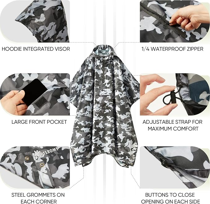 PTEROMY Hooded Rain Poncho for Adult - Image 2
