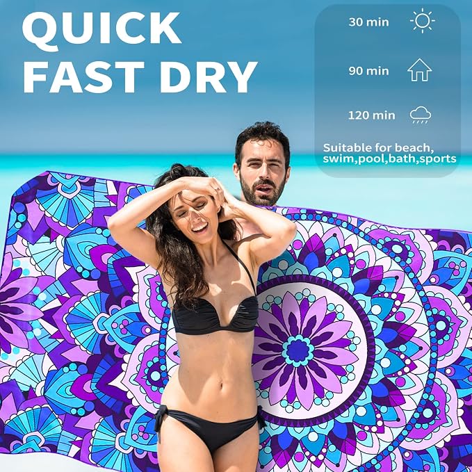 2 Pack Lightweight Thin Beach Towel Oversized 71"x32" Big Extra Large - Image 4