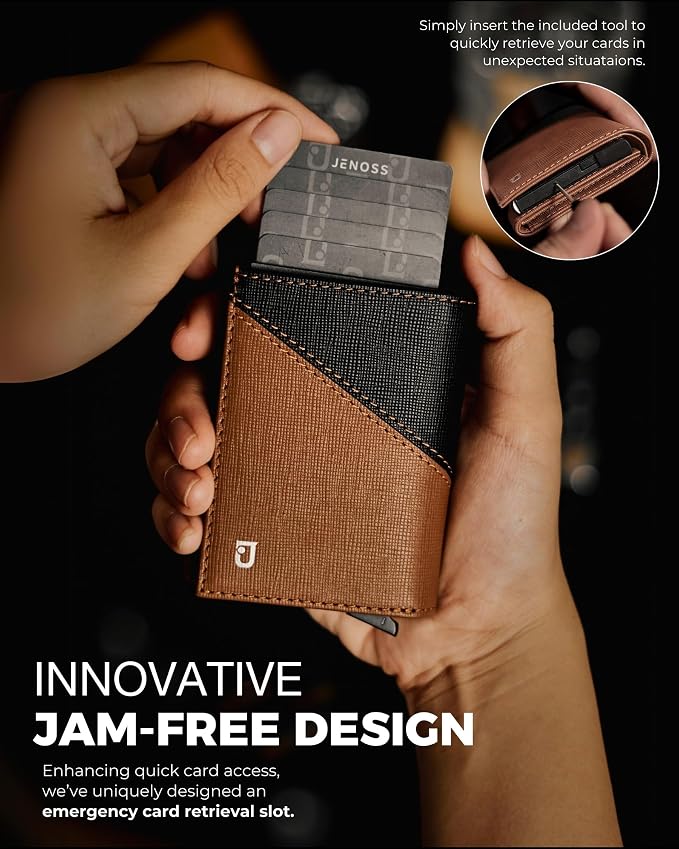Jenoss Smart Wallet For Men: Full Grain Leather, Handcrafted, Slide Metal Pop - Image 5