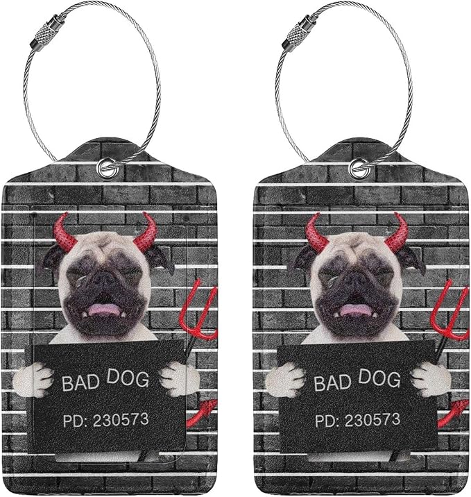 2 Pack Luggage Tags for Suitcase, Devil Pug Dog PU Leather Travel Luggage Tag - Image 2