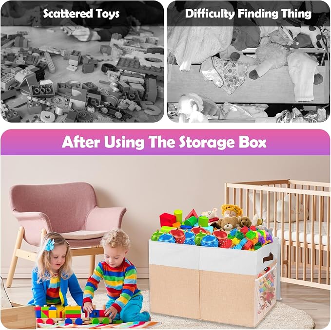 Large Toy Storage Box with Lid, Collapsible Sturdy Toys Storage Organizer Chest - Image 7