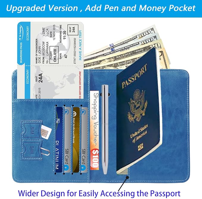 Passport Holder Cover Wallet Travel Essentials RFID Blocking Leather Card Case - Image 2