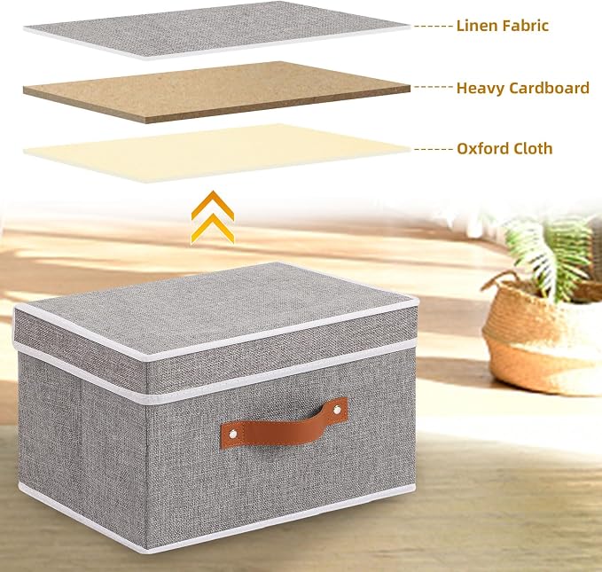 Fabric Storage Bins with Lids, Linen Foldable Clothes Boxes, Closet Organizer - Image 5