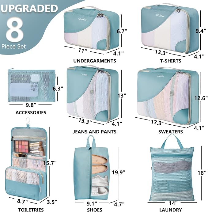 8 Set Packing Cubes for Travel, Gifts for Women Mom, Anti-Tearing Suitcase - Image 2