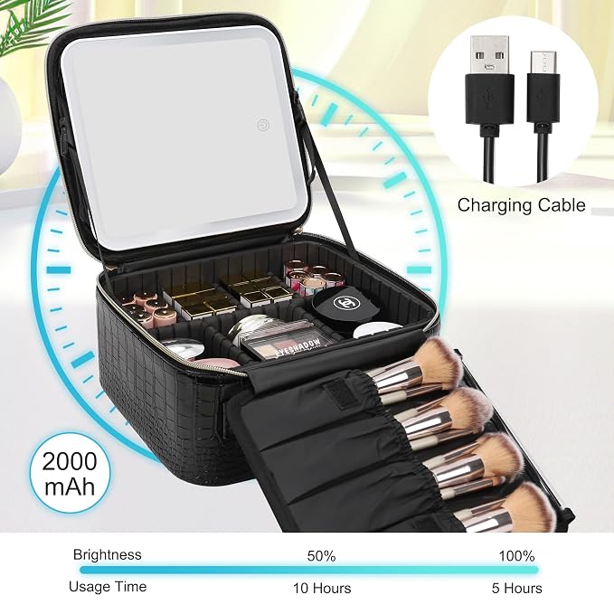 Relavel Makeup Train Case With LED Mirror, Professional Travel Cosmetic Bag - Image 5