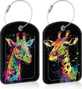 Bright Colourful Giraffe Leather Luggage Tag by Unknown