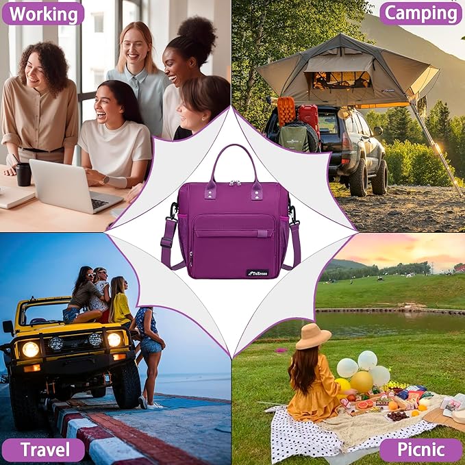 Purple Lunch Box for Women Insulated Lunch Bag Fits Bento Boxes, Snack and Foods - Image 7