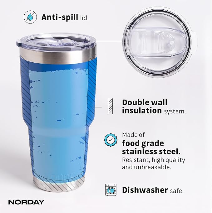 NORDAY | Tumbler with Lid - 30oz - Blue Insulated Tumbler - Stainless Steel - Image 4