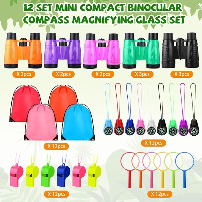 12 Set Binocular Compass Magnifying Glass Set Christmas Birthday Gift Small - Image 3