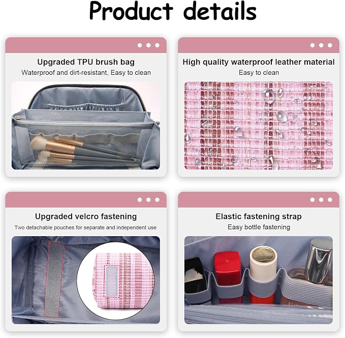 Travel Makeup Bag for Women: Large Capacity Open Flat Make up Bag Set of 3 - Image 4