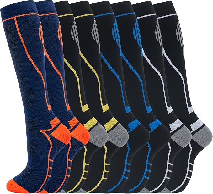 Compression Socks for Women Men Circulation Knee High 8 Pairs for Nurses by HELLOMOMOYA