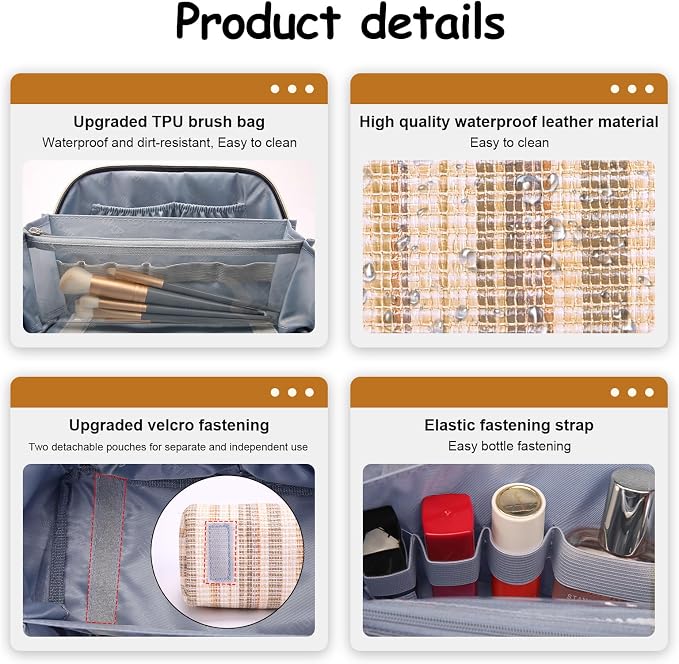 Travel Makeup Bag for Women: Large Capacity Open Flat Make up Bag Set of 3 - Image 4
