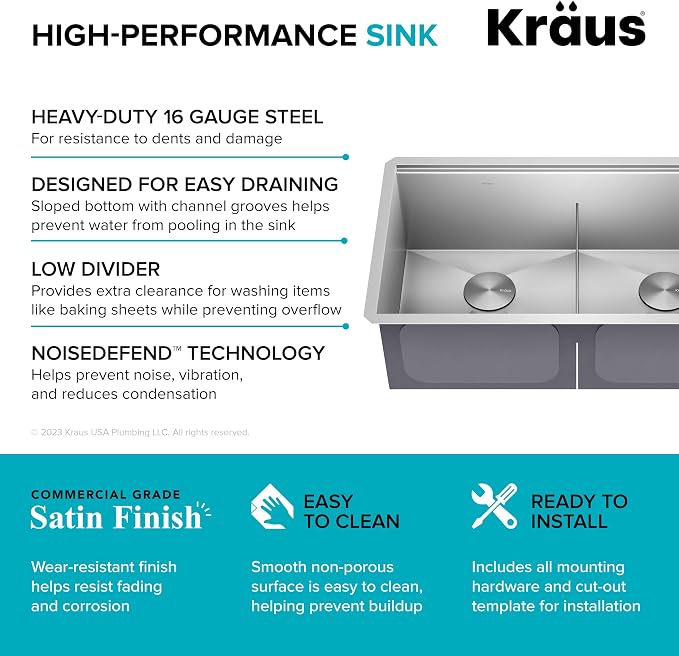 KRAUS Kore 33-Inch Undermount Workstation 16 Gauge Double Bowl Stainless Steel - Image 12