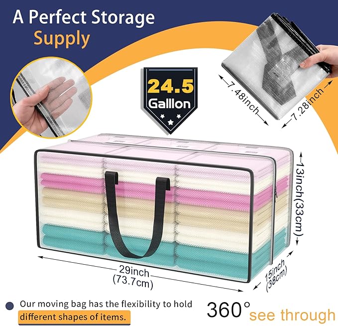 Clear Storage Bags with Zipper, 2 Pack Large Moving Bags Heavy Duty Extra Large - Image 2