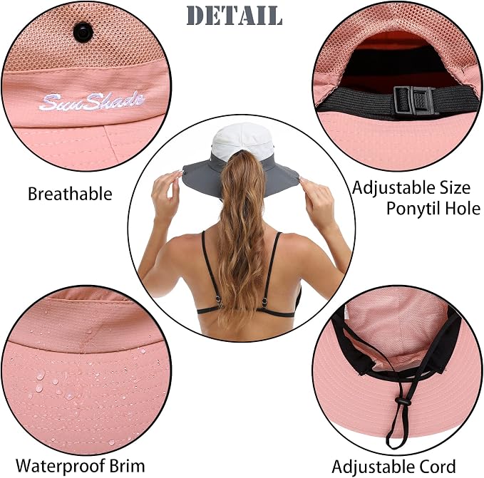 Womens Summer Sun Hat Beach Hat Wide Brim Outdoor UV Protection Hat Foldable - Image 3