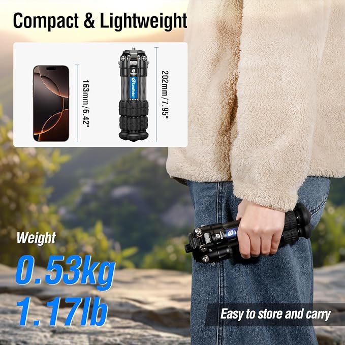 Travel Camera Carbon Fiber Mini Table Tripod, 14.5" Lightweight Desktop Tripod - Image 3