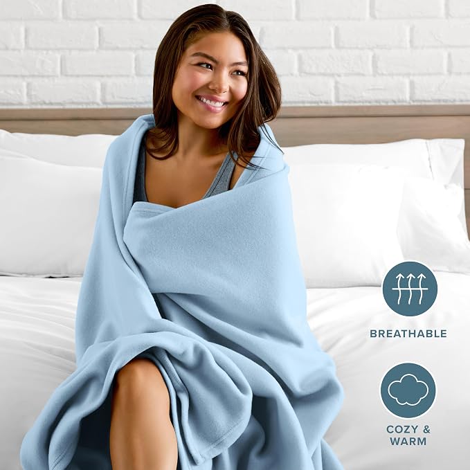 Bare Home Lightweight Polar Fleece Blanket Light Blue Twin/Twin XL - Image 3