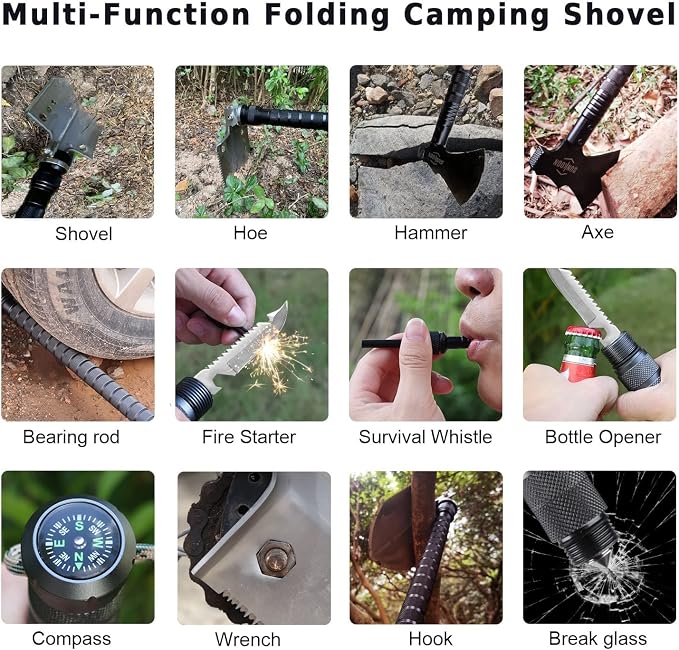 Survival Shovel Survival Axe, Camping Folding Shovels Hatchet - Image 4