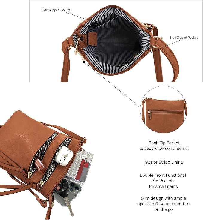 DELUXITY | Crossbody Purse Bag | Functional Multi Pocket Double Zipper Purse | - Image 4