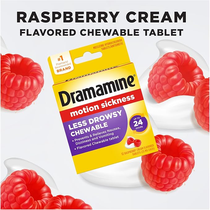 Dramamine Chewable Less Drowsy, Motion Sickness Relief, Raspberry Cream Flavor - Image 6