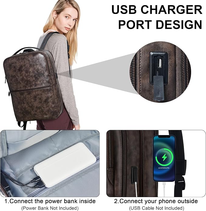 Vegan Leather Laptop Backpack for Women&Men, 16 Inch Expandable Backpack - Image 5