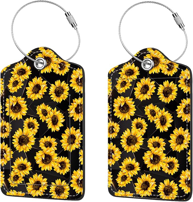 2 Pcs Luggage Tags for Suitcase, Cute Unique PU Leather Travel Bag Tag by Anikathy
