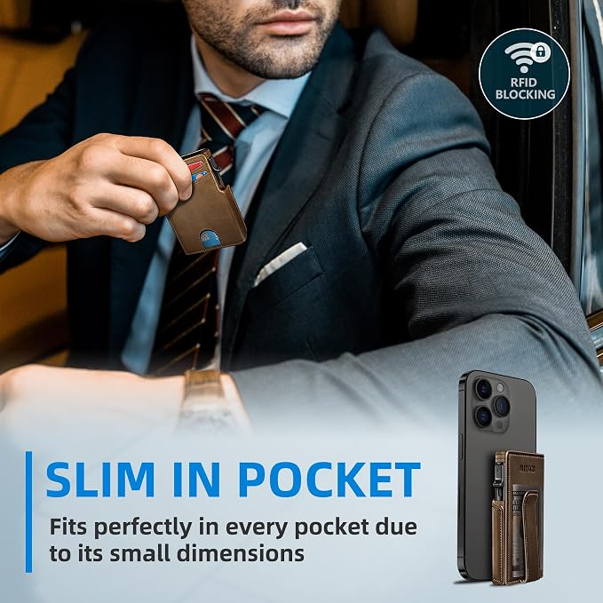 Men Wallet, with Money Clip Coins Pocket ID Window, Slim Front Pocket RFID - Image 7
