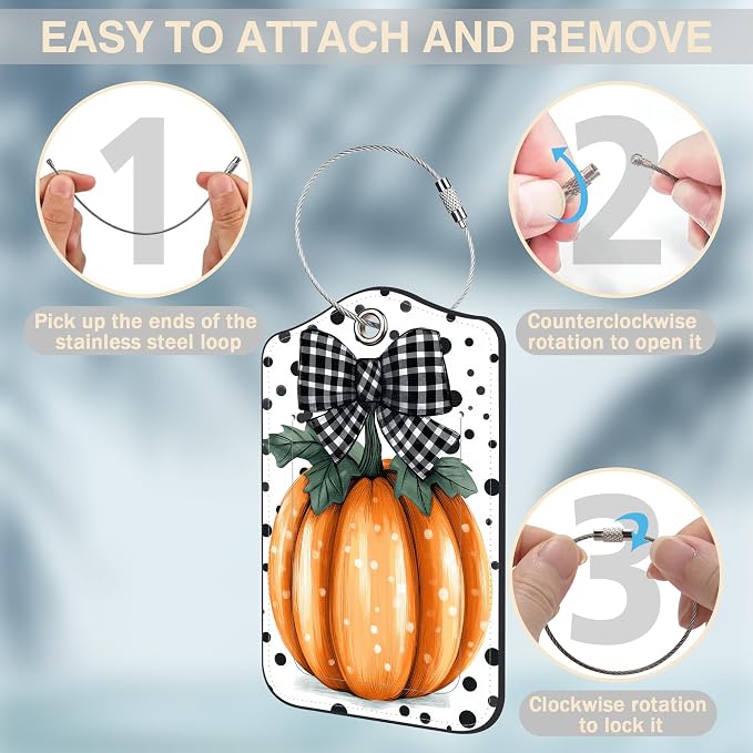 2 Pcs Pumpkin with Checkered Bow Luggage Tags - Image 4