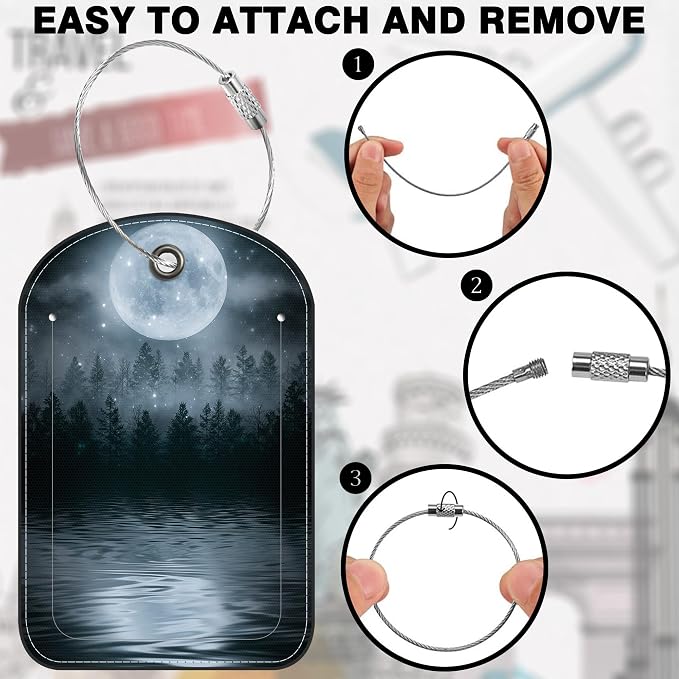 2 PCS Leather Luggage Tag for Suitcase Forest Moonlight Reflection in Water - Image 4