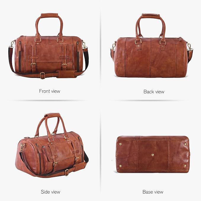 Genuine Leather Duffle Bag for Men | Vintage Weekender Travel Bag | Overnight - Image 6