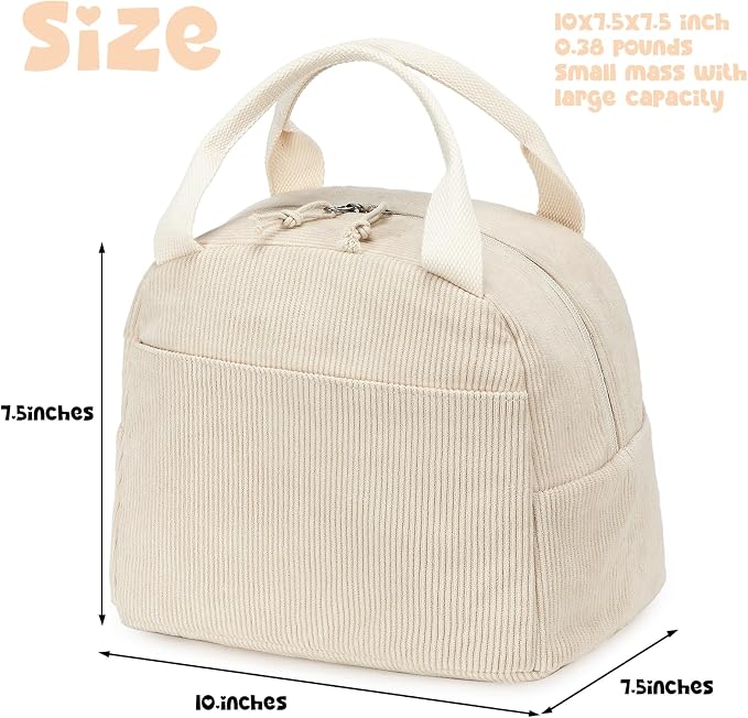 Bluboon Lunch Bag for Women Men Cute Corduroy Lunch Tote Bags Reusable - Image 2