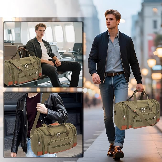 Men'S Duffle Bag For Travel, Expandable Canvas Duffel Bags Overnight Weekend - Image 2