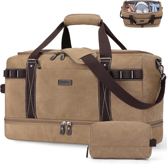 ZOMFELT Travel Duffle Bag for Men, Waterproof Canvas Overnight Duffel Bag by ZOMFELT