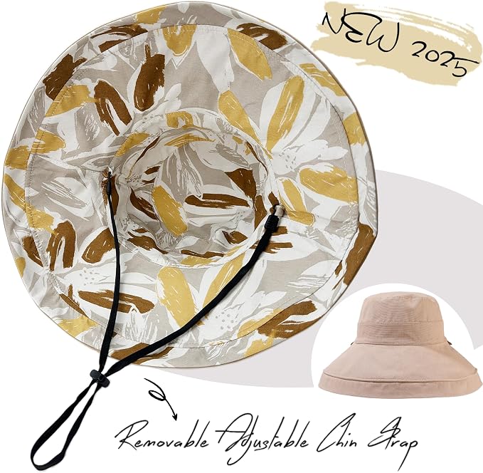 vidsel Womens Sun Hats Wide Brim Reversible Bucket Cotton Hat Packable Summer - Image 2