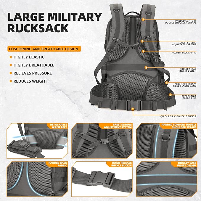 50L Military Tactical Backpack Hiking Waterproof Backpack Large Military Pack 3 - Image 4