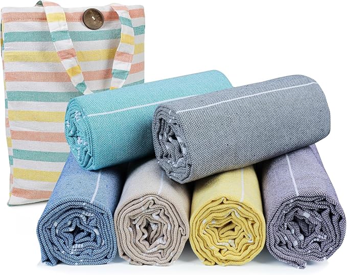 HILLFAIR Cotton Turkish Beach Towels- Lightweight Sand Free Peshtemal Hammam by HILLFAIR