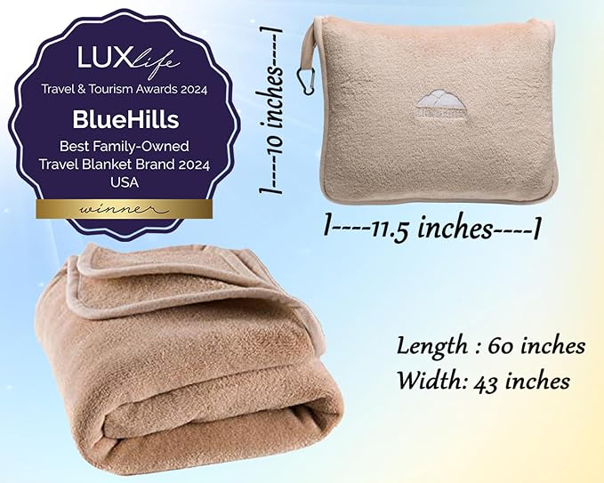 BlueHills Premium Soft Travel Blanket Pillow Airplane Blanket Packed in Soft - Image 3