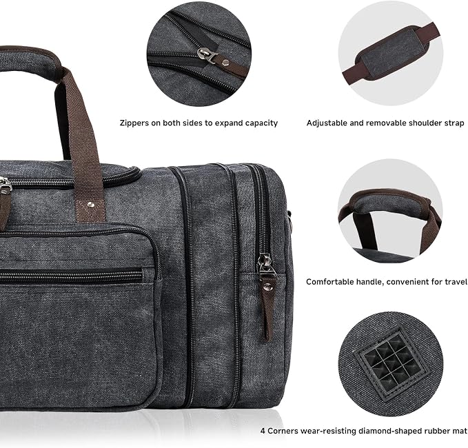 Canvas Expandable Duffle Bag for Men Traveling, Luggage Travel Bag Weekender - Image 7