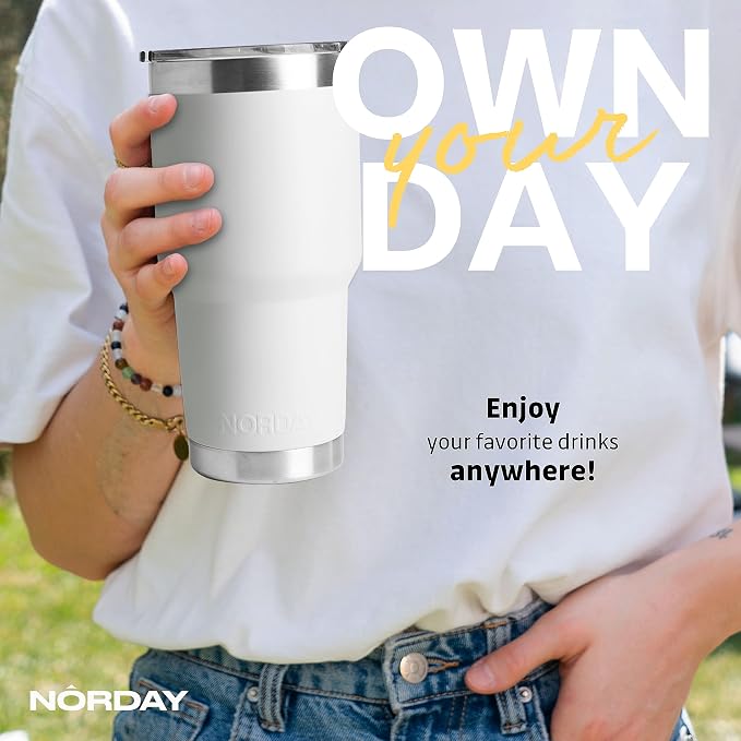 NORDAY | Tumbler with Lid - 30oz - White Insulated Tumbler - Stainless Steel - Image 5