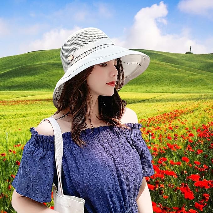 Women Wide Brim Sun Hats Metal Wired Edge Summer UV Protection Beach Fishing Hat - Image 9